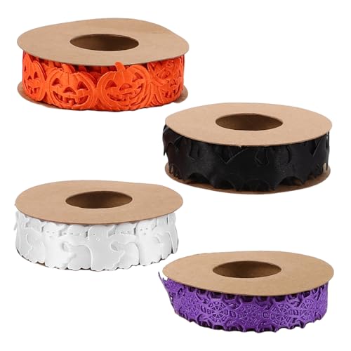 SHINEOFI 4 Stück Halloween DIY Dekoband Set mit Kürbis Fledermaus Geist Spinnennetz Motiven Präges Ribbon für Geschenkverpackung Kranz Basteln und Partydeko Vielseitiges Geschenkband SHINEOFI 4 Stück Halloween DIY Dekoband Set mit Kürbis Fledermaus Geist Spinnennetz Motiven Präges Ribbon für Geschenkverpackung Kranz Basteln und Partydeko Vielseitiges Geschenkband von SHINEOFI