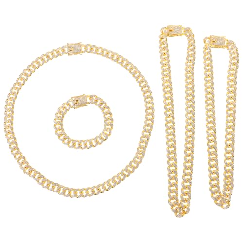 SHINEOFI 4 Stück Halskette Für Frauen Hip-hop-armband Gliederarmband Aus Metall Glänzende Halsketten Männer Halskette Gliederkettenarmband Halskette Für Männer Strasssteine Golden von SHINEOFI