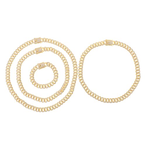 SHINEOFI 4 Stück Hip Hop Halskette Armbandschmuck Armband Für Männer Gliederkettenarmband Gliederarmband Aus Metall Armbänder Für Frauen Halskette Mit Gliederkette Strasssteine Golden von SHINEOFI