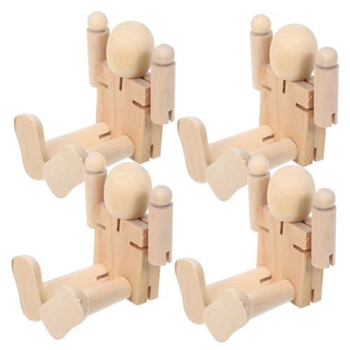 SHINEOFI 4 Stück Holzroboter Leute Pfeifen Holzpegpuppe Diy Painting Supplies Roboterfigur Bemalen Von Holzfiguren Figur Aus Holzpflock Roboterholz Zeichnen Peg-puppe Beige von SHINEOFI