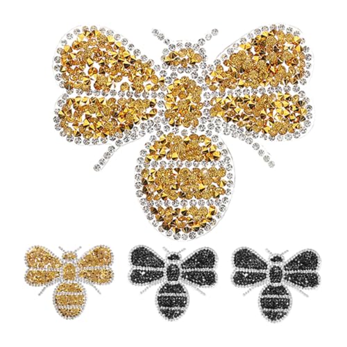 SHINEOFI 4 Stück Kristall Patches Dekorative Bienen Strass Applikationen Zum Aufbügeln Bestickte Patches Für Kleidung Schuhe Taschen DIY Basteln von SHINEOFI