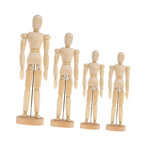 SHINEOFI 4 Stück Teiliges Bewegliche Holz Gliederpuppen Verstellbare Holzfiguren für Künstler Skizziermodell und Dekorative Holzhandwerksornamente Naturfarbene Holzdekoration von SHINEOFI