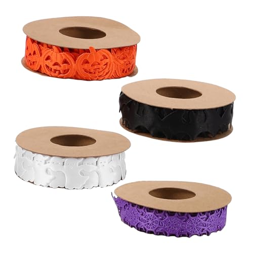 SHINEOFI 4 Stück Teiliges Halloween Deko-band Set mit Kürbis Spinnennetz Geist und Fledermaus Motiven Robuste Halloween Schleifenbänder für DIY Basteln Geschenkverpackung Party von SHINEOFI