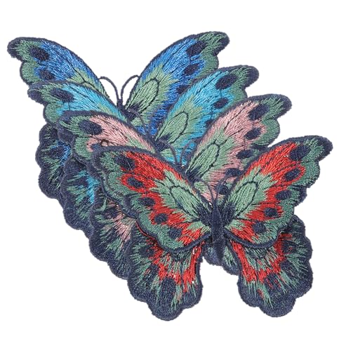 SHINEOFI 4 Stück Teiliges Schmetterling Aufnäher Bestickte Applikationen zum Aufnähen und Aufbügeln Bunte Kleidung Patches für DIY Dekoration Reparatur von Löchern an Jacken Taschen von SHINEOFI