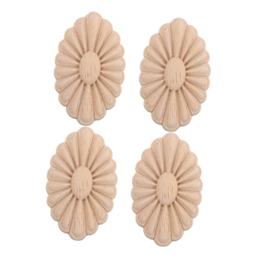SHINEOFI 4 Stück Unbemalte Holzblumen Applikationen für Möbel Dekorationen Handgefertigte Verzierungen für Schrank Kommode Kleiderschrank und Wandgestaltung von SHINEOFI