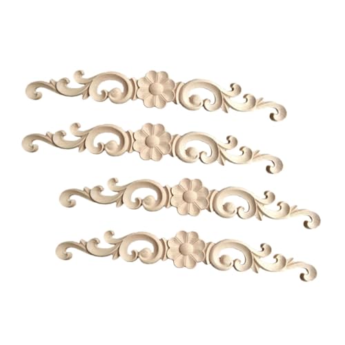 SHINEOFI 4 Stück Unlackierte Blumenornamente für Möbel Robuste Holzverzierungen für Schranktüren Einfache Anbringung und Klassisches Design von SHINEOFI
