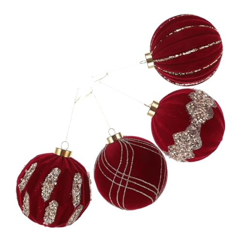 SHINEOFI 4 Stück Weihnachtsbaumkugeln Velours mit Glitzer für Festliche Dekorationen Shatterproof Hängedekorationen für DIY Bastelprojekte und Feiertagsfeiern von SHINEOFI
