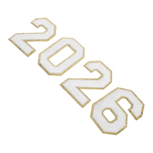 SHINEOFI 4 Stück Weiße Chenille-zahlen mit Goldfarbenem Rand zum Aufbügeln Bestickte DIY Patches für Kleidung Rucksäcke Hüte Weicher Polyester Einfache Anwendung für Sportteams und Mode von SHINEOFI