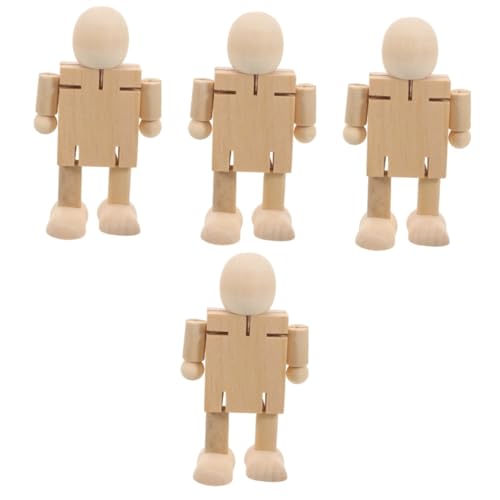 SHINEOFI 4 Stück kleine Holzroboter unvollendet Roboter für Erwachsene bastelzeug handwerkskunst Bastelroboter holzspielzeug playmobilhauser Holzhandwerksroboter Roboter aus Holz hölzern von SHINEOFI