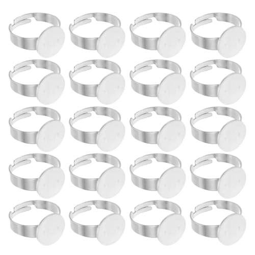SHINEOFI 40 Stück Blankoringe, Verstellbare Basen, Edelstahl, Flach, Rund, Fingerringe, Einstellungen, Komponenten, Lünettenschalen Für Frauen, Diy-schmuckzubehör von SHINEOFI