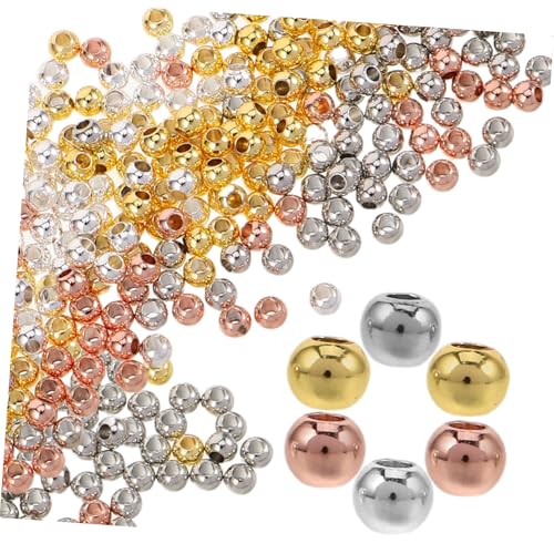 SHINEOFI 400 Stück Runde Metallperlen Mix Gold Weißgold Roségold Silber Glatte Spacer Perlen mit Großem für DIY Armband Halskette Schmuckherstellung von SHINEOFI