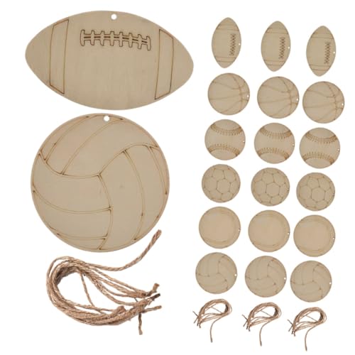 SHINEOFI 42 Stück Teiliges Unvollendete Holzsport Ausschnitte Diy Holzscheiben für Bastelprojekte Hängende Ornamente für Sportmotto Feiern Lackfreie Holzdekorationen von SHINEOFI