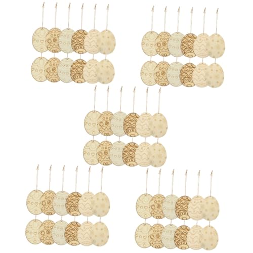 SHINEOFI 5 Sätze Holzspan-ornamente Für Dekorationen Groß Drinnen Weiß Party Schmücken Eierdekoration Hängend Handgefertigter Graffiti-chip Leere Holzscheiben Hölzern 60 Stück * 5 von SHINEOFI