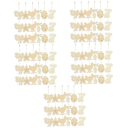 SHINEOFI 5 Sätze Osterhasen-ornamente Hängend Dekorationen Drinnen Kaninchen Material Basteln Für Ostern Basteln Zu Ostern Eierchips Aus Holz Unfertige Eierausschnitte Hölzern 60 Stück * 5 von SHINEOFI