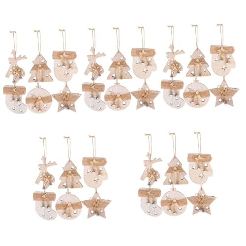 SHINEOFI 5 Sätze Weihnachtsbaumanhänger Aus Holz Fünfzackiger Stern Elchhandschuhe Socken Kleiner Anhänger Weihnachtsbedarf Weihnachtsdekoration Leerer 6 Stück * 5 von SHINEOFI