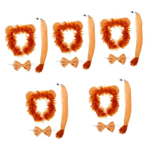 SHINEOFI 5 Sets Löwen Stirnband Set Löwenkostüm Tierohren Stirnband Kopfschmuck Mähne Löwenmütze Babyhaarband Löwenschwanz Und Ohren Kostüm Erwachsenen Löwenkostüm von SHINEOFI