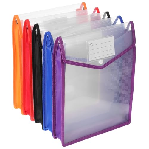 SHINEOFI 5 Stück Dokumententaschen Transparente Dateiordner mit Knopfverschluss Robuste Aufbewahrungslösungen mit Etikettenfach für Büroorganisation von SHINEOFI