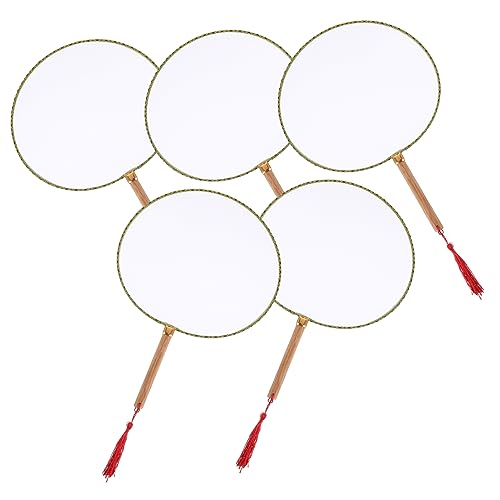 SHINEOFI 5 Stück Runde Bambusgriff DIY Handfächer zum Bemalen Leichter Tragbarer Sommerkühlung Fächer als Malmaterial und für Familie und SHINEOFI 5 Stück Runde Bambusgriff DIY Handfächer zum Bemalen Leichter Tragbarer Sommerkühlung Fächer als Malmaterial und für Familie und von SHINEOFI