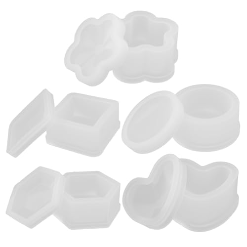 SHINEOFI 5 Stück Teiliges Silikon Schmuckbox Gießform mit Deckel Vielseitige Resin Form für Epoxidharz DIY Quadratisch Herzförmig Sechseckig Rund und Blütenförmig Weiß zur SHINEOFI 5 Stück Teiliges Silikon Schmuckbox Gießform mit Deckel Vielseitige Resin Form für Epoxidharz DIY Quadratisch Herzförmig Sechseckig Rund und Blütenförmig Weiß zur von SHINEOFI