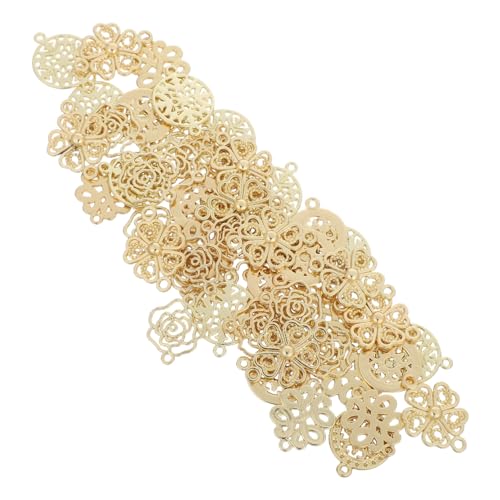 SHINEOFI 50 Stück Barock Stil Doppelloch Anhänger Goldfarben Metall Charms Blumen Herz Verbindungsstücke Für Schmuckherstellung DIY Zubehör von SHINEOFI