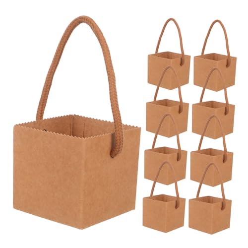 SHINEOFI 50 Stück Grüne Pflanzen handgefertigte Papiertüte Blumenverpackungstasche Blumen Geschenktüten mit Griff Blumentopf aus Papiertüte Tasche mit Henkel Nylon-Seil Hellbraun von SHINEOFI