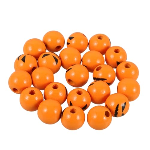 SHINEOFI 50 Stück Halloween Holzperlen mit Geschnitztem Gesicht Runde Farmhouse Spacer Perlen aus Poliertem Holz DIY Bastelzubehör für Armbänder Halsketten und Dekoration von SHINEOFI