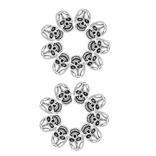 SHINEOFI 50 Stück Halloween Schädel Spacer Perlen Silber für DIY Armband Schmuckherstellung Kreative Zwischenperlen für Halsketten Schlüsselanhänger und Bastelzubehör SHINEOFI 50 Stück Halloween Schädel Spacer Perlen Silber für DIY Armband Schmuckherstellung Kreative Zwischenperlen für Halsketten Schlüsselanhänger und Bastelzubehör von SHINEOFI