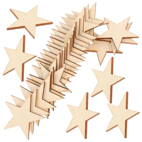 SHINEOFI 50 Stück Kleine Holzsterne Unfertige Holzchips für Basteln DIY Handwerk Kindergarten Spielrequisiten Sichere Holzornamente für Geburtstag Hochzeit Party Dekoration von SHINEOFI