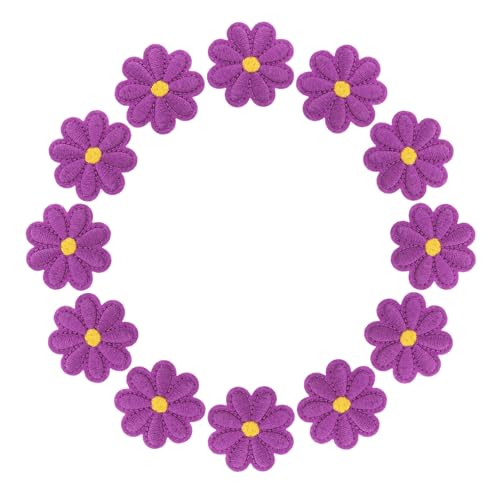 SHINEOFI 50 Stück Kleine -Stoffaufkleber Aufnäher für Blumenkleidung Aufnäher mit Applikation Flecken nähen gestickte Patch-Aufkleber Blumenflecken aufbügeln Stickgarn Violett von SHINEOFI