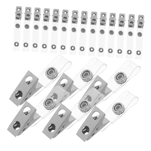 SHINEOFI 50 Stück Metallausweishalter mit Transparenten PVC Bändern Doppel Loch Metallclips für Ausweise Namensschilder Arbeitskarten Bürobedarf Schule von SHINEOFI