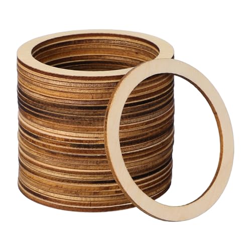 SHINEOFI 50 Stück Runde Holzspäne Naturfarbene Holzscheiben zum Basteln DIY Kreisförmige Holzstücke Scrapbooking Verzierung für Handwerk Weihnachtsdeko und Wandaufhänger von SHINEOFI