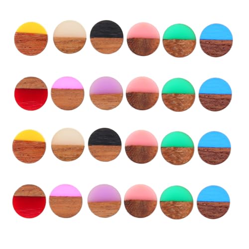 SHINEOFI 50 Stück Teiliges Resin Holzscheiben Anhänger Rund Bunte DIY Schmuckzubehör Leicht und Robust Für Ohrring Halskette Armband Selbermachen Holzperlen Basteln Erwachsene von SHINEOFI
