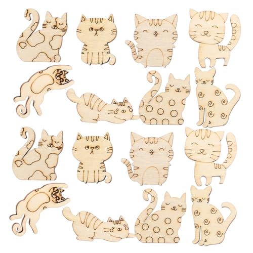 SHINEOFI 50 Stück Unbemalte Holz Katzen Ausschnitte Kleine Holzscheiben zum Bemalen Originelles DIY Bastelset für Langlebige Holzfiguren für Scrapbooking und Dekoration von SHINEOFI