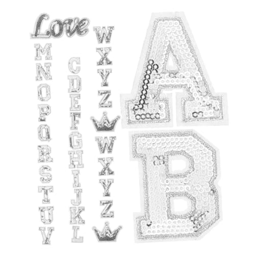 SHINEOFI 56 Stück Aufnäher mit Buchstabenstickerei Silberne Patches Dekoration Patches Bügelpatches alphabet Drücken Sie auf den Buchstabenaufnäher Alphabet Bügelflicken Polyester Silver von SHINEOFI