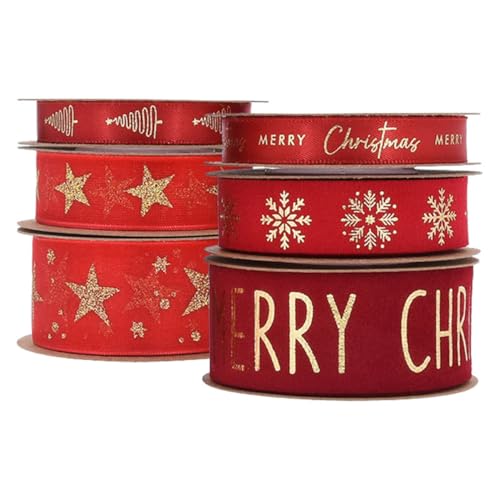 SHINEOFI 6 Rollen Rotes Satinband Mit Goldfolie „frohe Weihnachten“, Breites Dekoband Zum Verpacken Von Geschenken, Obstgeschenkboxen, Feiertagsbasteleien, Weihnachtsfeiern Und Saisonalen SHINEOFI 6 Rollen Rotes Satinband Mit Goldfolie „frohe Weihnachten“, Breites Dekoband Zum Verpacken Von Geschenken, Obstgeschenkboxen, Feiertagsbasteleien, Weihnachtsfeiern Und Saisonalen von SHINEOFI