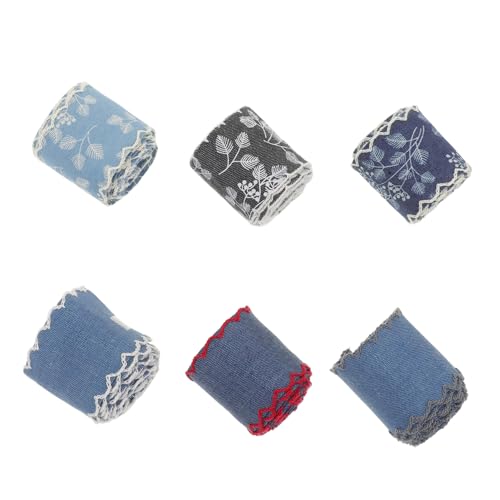 SHINEOFI 6 Stück Dekorative Bandbesätze Gewebte Zopfbesätze Jeans Saumband Jeansstoff Bastelstreifen Häkelband Schleifen Bastelstreifen Denim Stoffband Spitzenband Denim von SHINEOFI