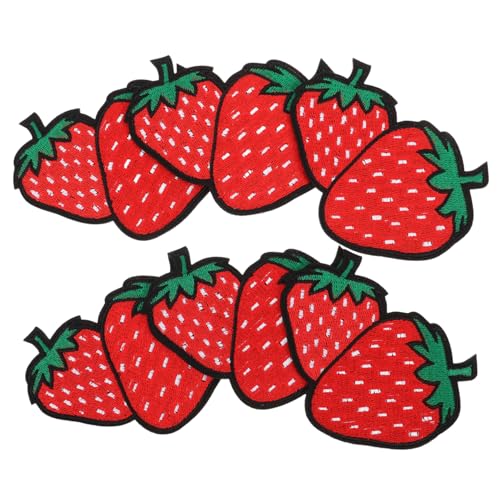 SHINEOFI 6 Stück Erdbeer Bügelapplikationen zum Aufbügeln Bestickte DIY Früchte Patches für Kleidung Rucksäcke Jeans Widerstandsfähig und Farbbeständig Einfache Anwendung für Jacken von SHINEOFI