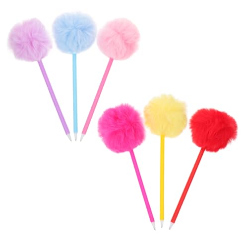 SHINEOFI 6 Stück Flauschige Pom Pom Kugelschreiber Weiche Griffstationery Sanfter Tintenfluss Kreatives Schreibgerät für Schule Büro und Zuhause von SHINEOFI