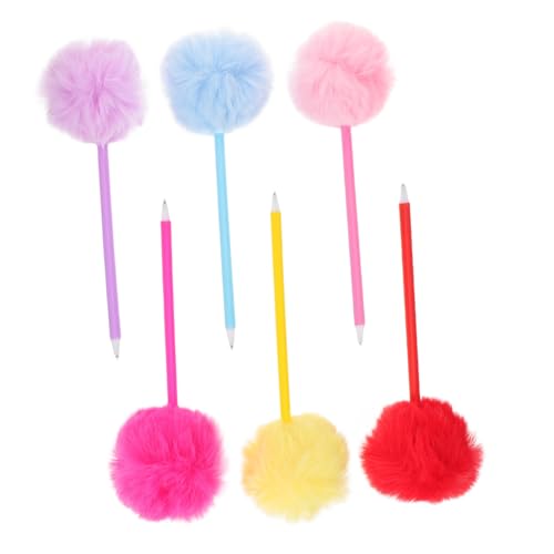 SHINEOFI 6 Stück Flauschige Pom Pom Kugelschreiber für Plüsch Schreibstifte Weicher Griff Glattes Schreiben Kreative Schul Bürobedarf von SHINEOFI