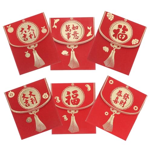 SHINEOFI 6 Stück Gefrertete Umschlagstasche rote umschläge chinesisch Chinesisches Neujahr rotes Umschläge Hochzeitsgeldumschläge rote Umschläge zur Hochzeit Papier von SHINEOFI