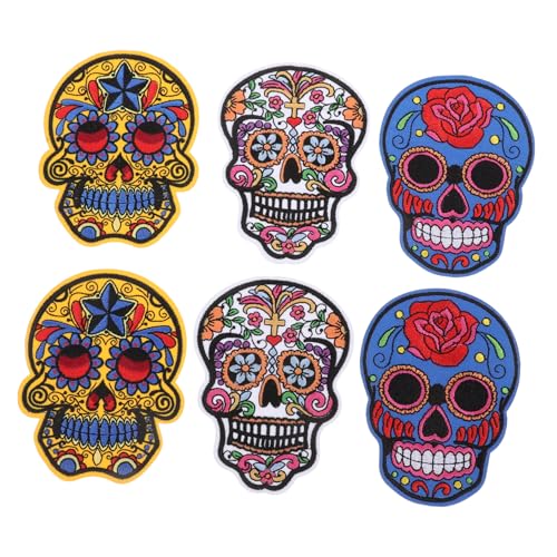 SHINEOFI 6 Stück Rosenschädel Geisterkopf Sticker Aus Stoff Patch Knochen Satanische Kleine Punk Patches Für Jacken Halloween Grabstein Applikationen Themenstoff Polyester von SHINEOFI