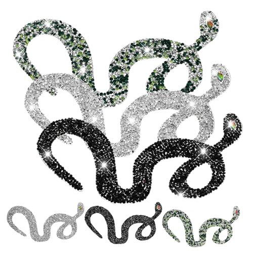 SHINEOFI 6 Stück Teiliges Snake Patches mit Strasssteinen zum Aufbügeln und Aufnähen Applikationen in Silber Schwarz und Grün für Kleidung Rucksäcke und Taschen Langlebig und von SHINEOFI