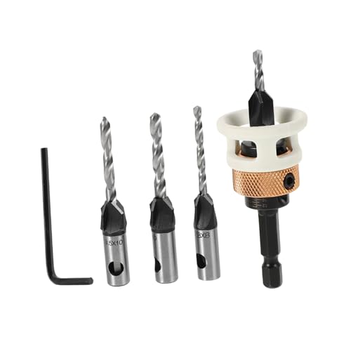 SHINEOFI 6 Teiliger Senkbohrer Holzbohrer Holzbearbeitungswerkzeuge Senker Verstellbarer Senkbohrer Metallbohrer Holzbearbeitung Verstellbarer Bohrer Kohlenstoffstahl von SHINEOFI