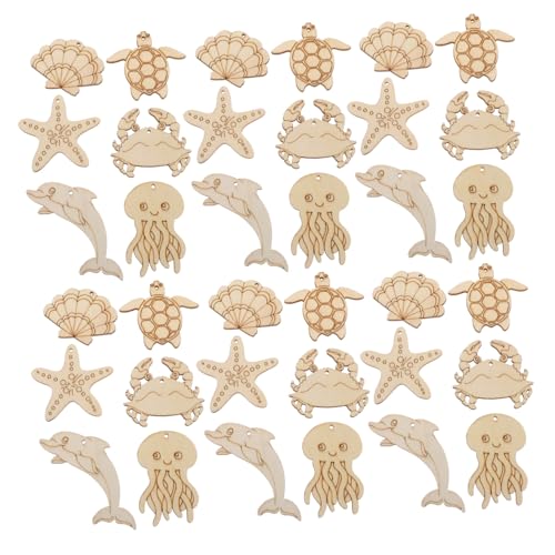 SHINEOFI 60 Stück Holzspäne Von Meerestieren Holzmalerei, Massenhandwerk Diy -holzscheiben Tierformen Zum Basteln Hängende Meerestiere-dekoration Diy-graffiti-chip Meerestier-anhänger Khaki von SHINEOFI