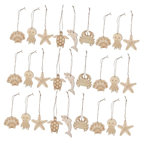 SHINEOFI 60 Stück Holzspäne Von Meerestieren Unvollendete Holzausschnitte Hängende Meerestiere-dekoration Meerestier-ornamente Meerestier-anhänger Holzfischhandwerk Ausschnitt Khaki von SHINEOFI