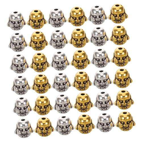 SHINEOFI 60 Stück Vintage Buddha Kopf Spacer Perlen Tibetische Maitreya Charms in Silber und Gold Schmuckverbinder für Armbänder Halsketten Spirituelle Tribal Beads für Meditationsschmuck von SHINEOFI