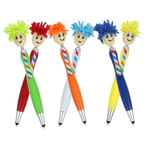 SHINEOFI 6Stücke Cartoon Kugelschreiber mit Plüsch Mop Kopf Lustige Stifte für Studenten Farben Langlebige Kunststoff Kugelschreiber Schreiben und Zeichnen von SHINEOFI