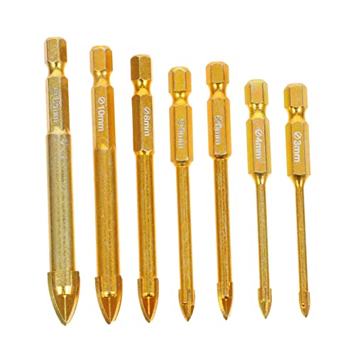 SHINEOFI 7 Stück Lochbohrer Betonbohrer Betonlochöffner Porzellanfliesenbohrer Bohrer aus Zement Bohrer für Glas Glasbohrer Bohrer für Ziegel Steinbohrer für Beton Hartmetall Golden von SHINEOFI