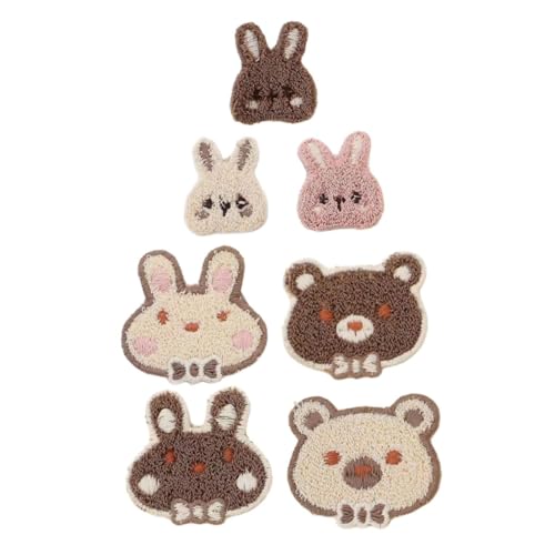 SHINEOFI 7 Stück Teiliges Süße Cartoon tier Stickapplikationen zum Aufnähen Langlebige Nähflicken mit Detaillierter Stickerei für Kinderkleidung Inklusive Hase und Bär für DIY von SHINEOFI