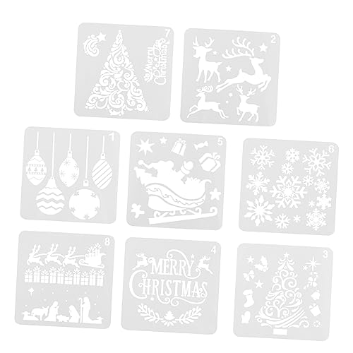 SHINEOFI 8 Stück Malvorlage weihnachtsdeko weihnachtskarten basteln Bastelvorlagen für Weihnachten Urlaub Kiefer Zeichnungsvorlage Weihnachtsschablonen Vorlage Plastik Weiß von SHINEOFI